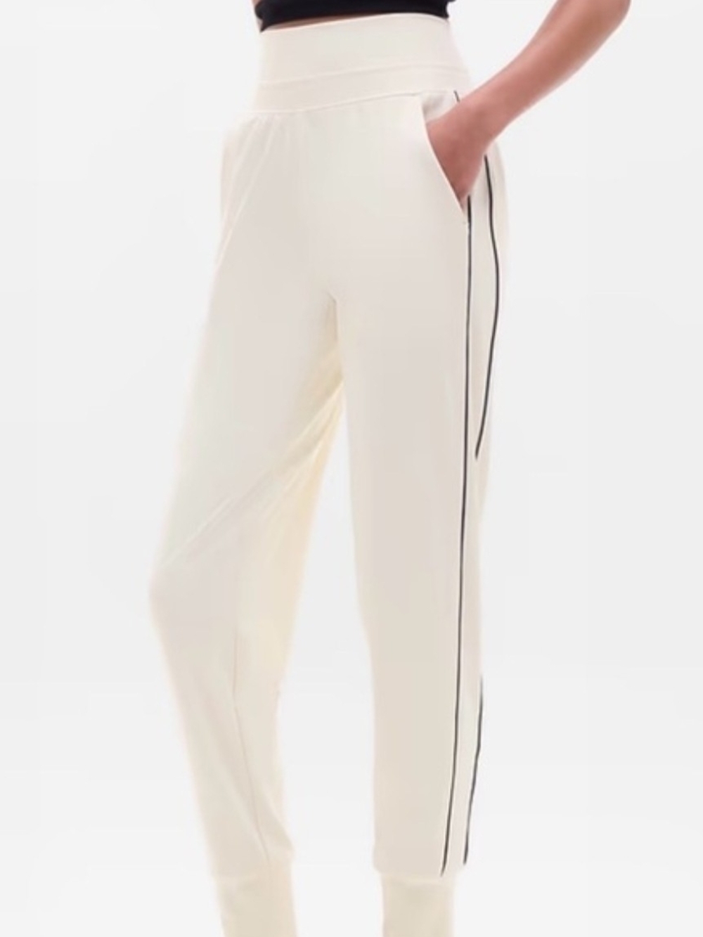 Athleta High-Waist Cream Athletic Venice Jogger Pants Side Stripe XS